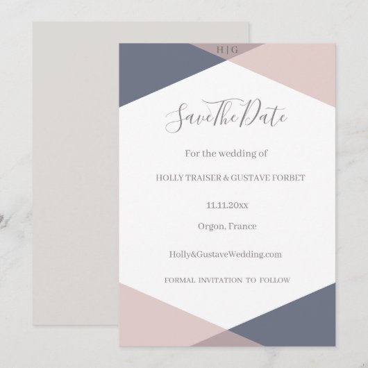 Troyse Blush Monogram Save The Date Trouwdag Kaart (Voorkant / Achterkant)