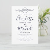 Troyse Bruiloft Navy Blue Schrift Kaart (Staand voorkant)