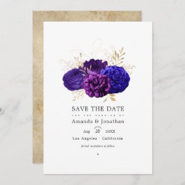 Troyse Paars, Koninklijk Blauw en Gouden Bloemen B Save The Date