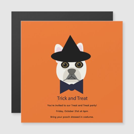 TRUC EN TRAKTEER FRENCHIE MAGNETISCHE UITNODIGING (Voorkant / Achterkant)