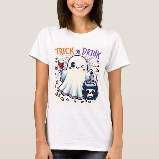 Truc of Drink Schattige Halloween Ontwerp T-shirt (Voorkant)
