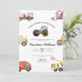 Truck baby onder constructie baby shower kaart (Staand voorkant)