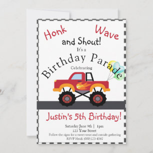 Truck Birthday Drive by Invitation, Monster Truck Feestdagenkaart