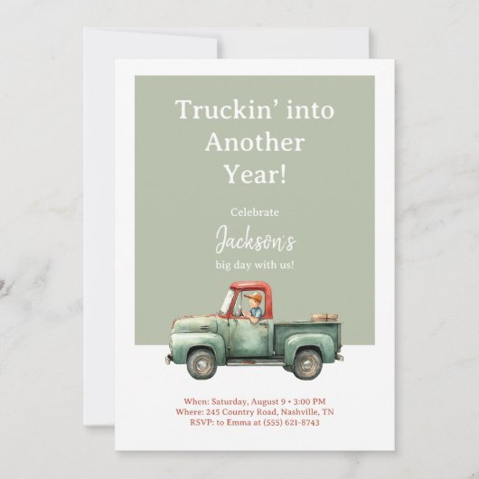 Truck Birthday Invitation • Boys Party  Kaart (Voorkant)