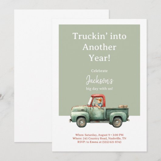 Truck Birthday Invitation • Boys Party  Kaart (Voorkant / Achterkant)