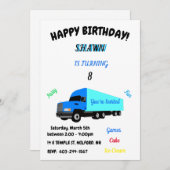 "Truck" Birthday Uitnodiging voor kinderen (Voorkant / Achterkant)