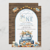 Truck Blue Pumpkin 1st Birthday Herfst Rustiek Hou Kaart (Voorkant / Achterkant)