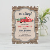  Truck Boy Baby shower Snowflake Uitnodiging (Staand voorkant)