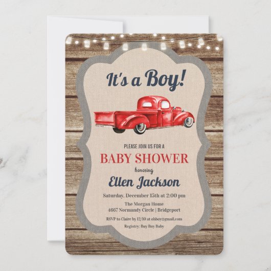  Truck Boy Baby shower Uitnodiging (Voorkant)