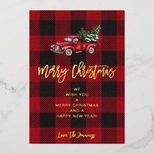 Truck & Buffalo Check Prettig Kerstfeest Folie Uitnodiging