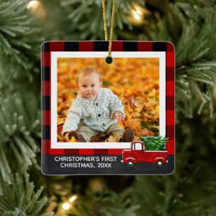 Truck Buffalo Pset Photo Baby Boy First Keramisch Ornament