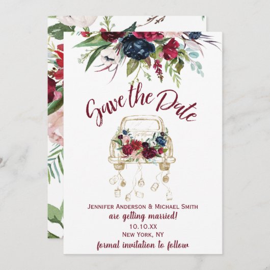  Truck Burgundy Roos Save the Date (Voorkant / Achterkant)