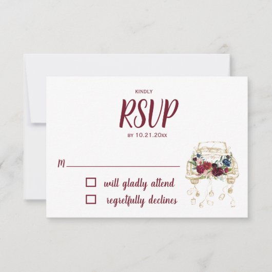 Truck Burgundy Wedding RSVP Kaartje (Voorkant)