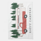 Truck Camping RVing Motorhome Red Trees Whimsical Theedoek (Verticaal)