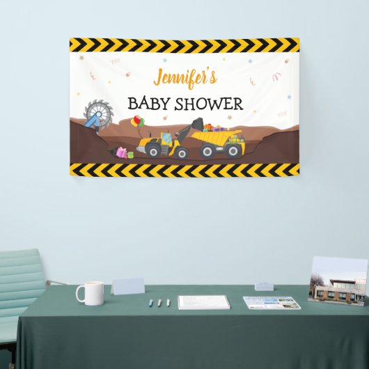 Truck Digger onder Baby Birthday Backdrop Spandoek (Beurs)