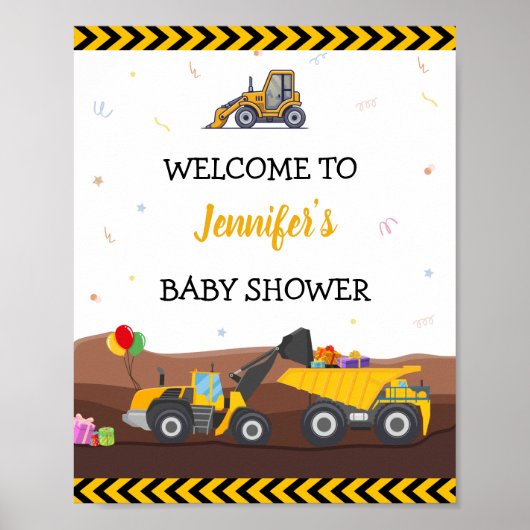 Truck Digger under Baby Birthday Welcome Poster (Voorkant)