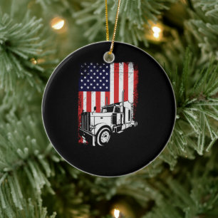 Truck Driver American Flag Trucker Gift Keramisch Ornament