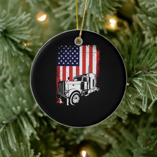 Truck Driver American Flag Trucker Gift Keramisch Ornament (Boom)