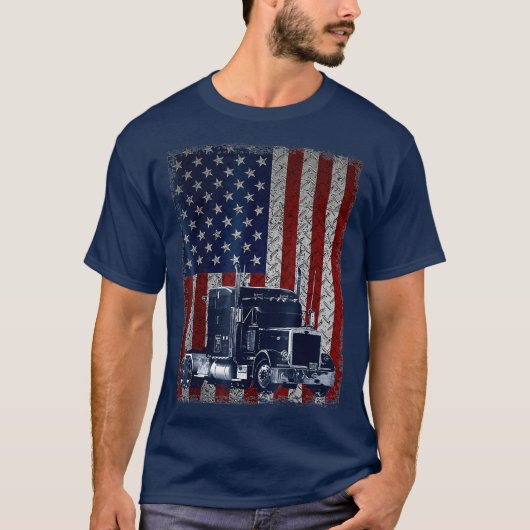 Truck Driver American Flag Trucker Gift T-shirt (Voorkant)