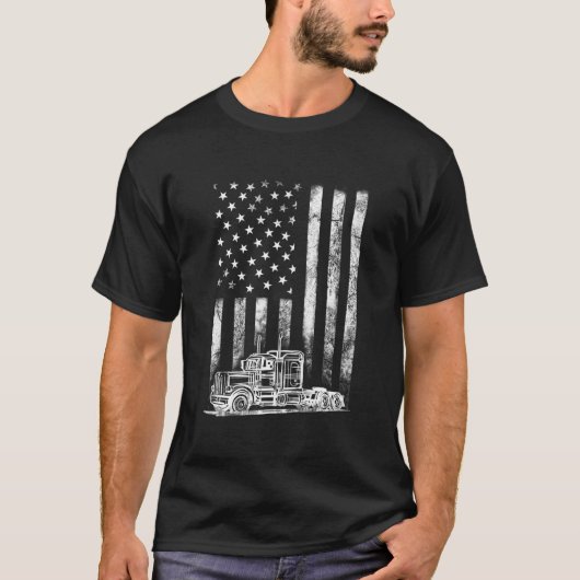 Truck Driver American Flag Trucker T-shirt (Voorkant)