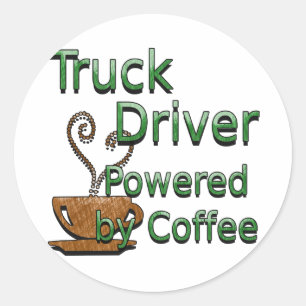 Truck Driver Powered by Coffee Ronde Sticker