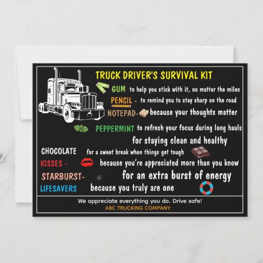 Truck Driver’s Survival Kit Funny & Thoughtful Bedankkaart (Voorkant)