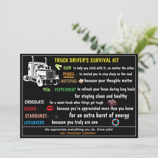 Truck Driver’s Survival Kit Funny & Thoughtful  Bedankkaart (Staand voorkant)