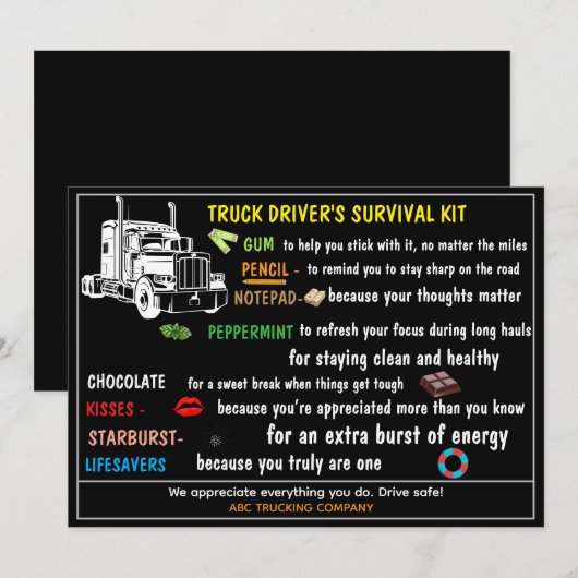 Truck Driver’s Survival Kit Funny & Thoughtful  Bedankkaart (Voorkant / Achterkant)