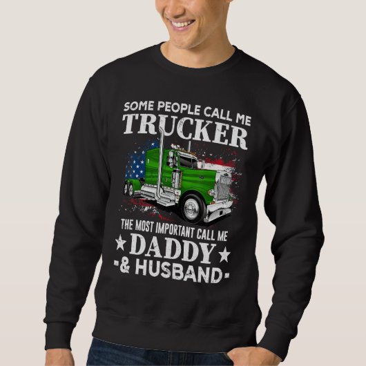 Truck Driver US Flag Trucker Daddy And Husband Trui (Voorkant)