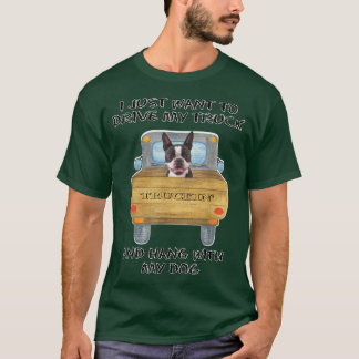 Truck Driving Dog Boston Terrier  T-shirt