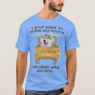 Truck Driving Dog Siberian Husky T-shirt