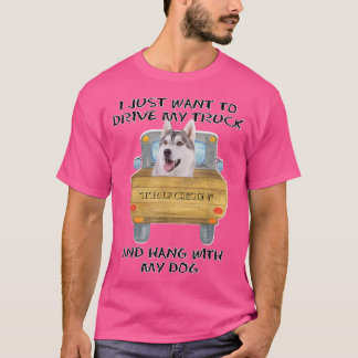 Truck Driving Dog Siberian Husky T-shirt
