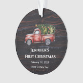 Truck Eerste Kerstdag met Geboortestatistieken Ornament (voorkant)