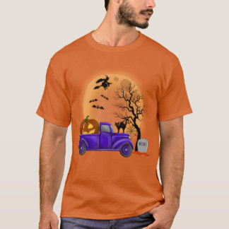 Truck en pompoenen in Halloween grappig T-shirt