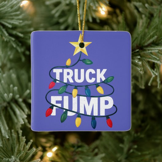 Truck Fump Minimal Art Xmas Lights And Star Keramisch Ornament (Boom)