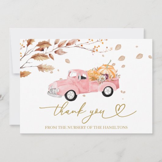  Truck Herfst Baby shower Dank u Kaart (Voorkant)