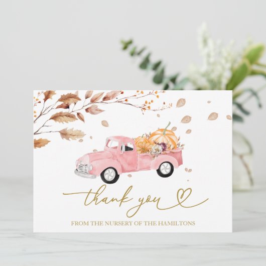  Truck Herfst Baby shower Dank u Kaart (Staand voorkant)