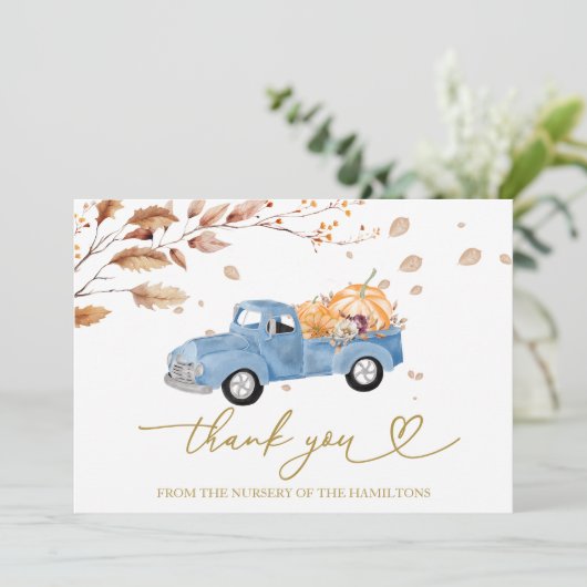  Truck Herfst Baby shower Dank u Kaart (Staand voorkant)