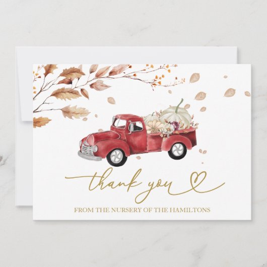  Truck Herfst Baby shower Dank u Kaart (Voorkant)