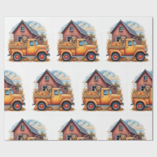  truck & jachthond in het najaar, najaar, cadeaupapier (Vlak)