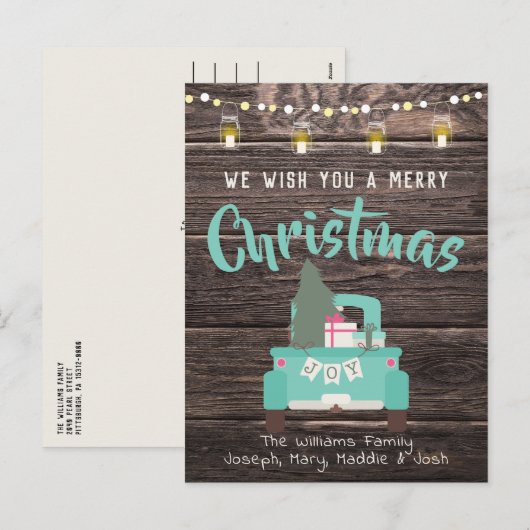 Truck Kerst Briefkaart Rustiek Hout (Voorkant / Achterkant)