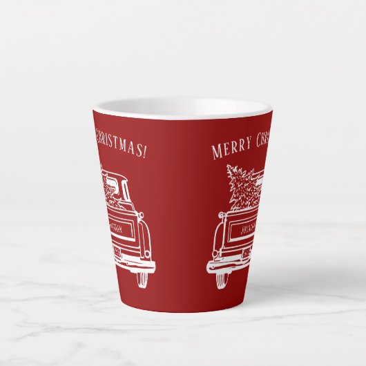 Truck Kerstboom Naam Rood Latte Mok (Voorkant)
