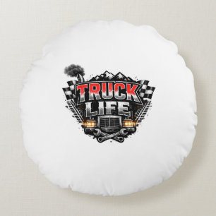 Truck Life Grunge Vervuild Chrome Rood Trucker Pet Rond Kussen