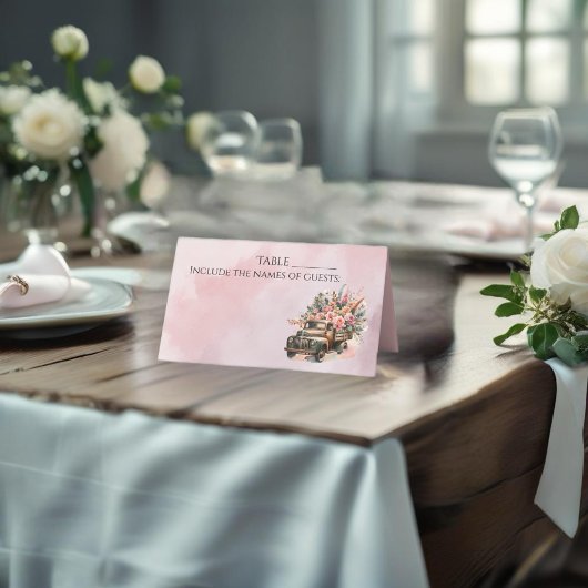  truck met bloemen bruiloft plaatskaartje