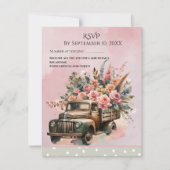 truck met bloemen bruiloft RSVP kaartje (Voorkant)