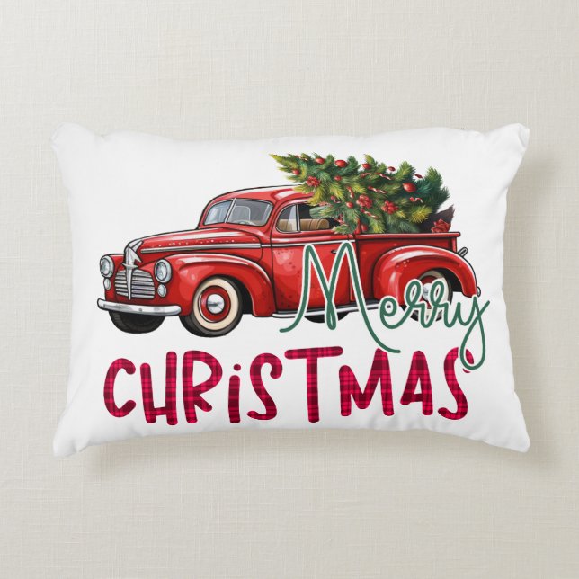  truck met kerstboom accent kussen (Voorkant)