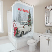  truck met kerstboom en sneeuwman douchegordijn (In situ)