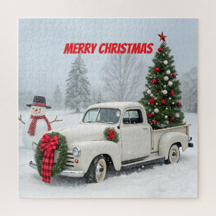 truck met kerstboom en sneeuwman legpuzzel