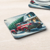  truck met kerstboom gepersonaliseerd bier onderzetter (Linkerzijde)