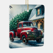  truck met kerstboom gepersonaliseerd keramisch ornament (Rechts)